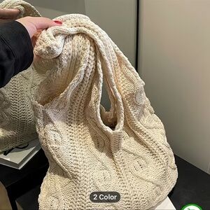 Cream Knit Tote Hobo Bag